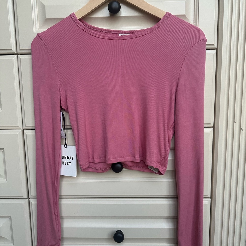 Sunday Best  Pink Long Sleeve cropped  Top